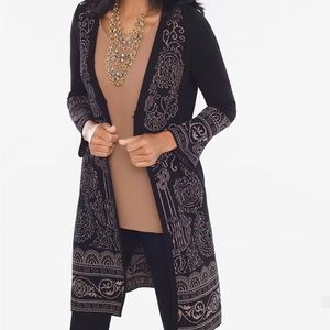 Chico's Lurex Cardigan Black with Exotic Elegant Pattern Long Size 2 (14/16)